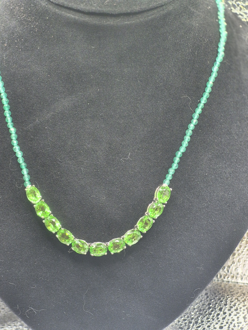 Genuine Chartreuse Green Quartz With Green Onyx Beaded Necklace